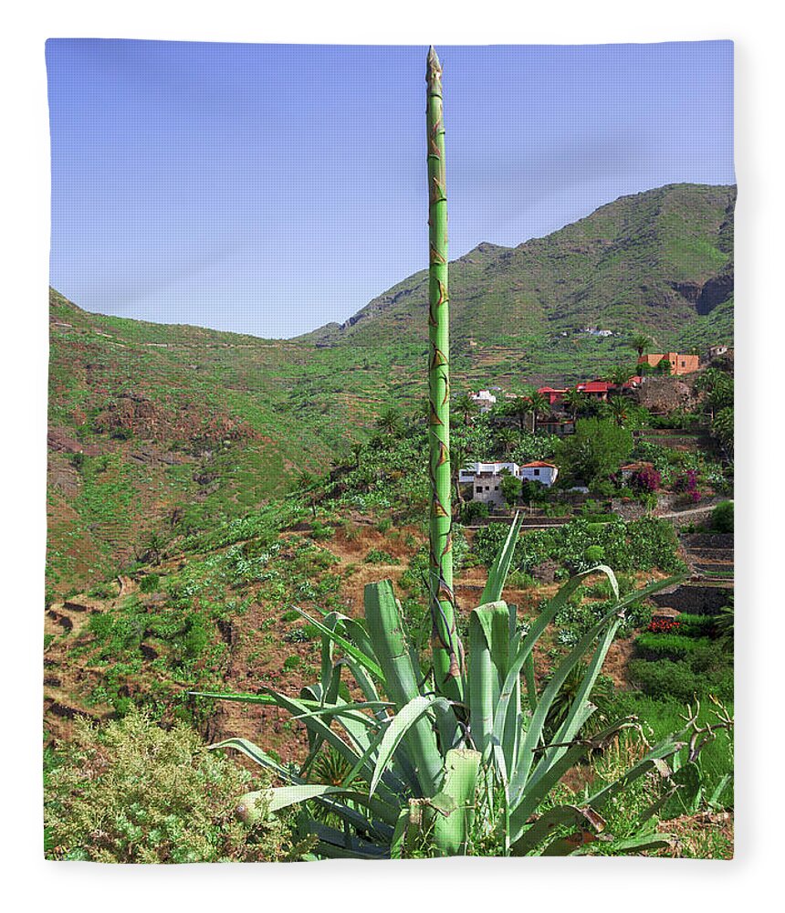 Agave Fleece Blanket featuring the photograph Agave with flower spear in Masca by Sun Travels