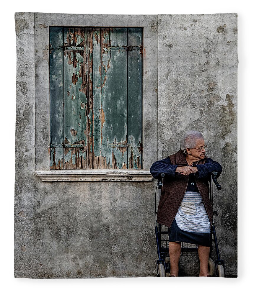 Burano Fleece Blanket featuring the photograph Aged Window Woman by David Downs