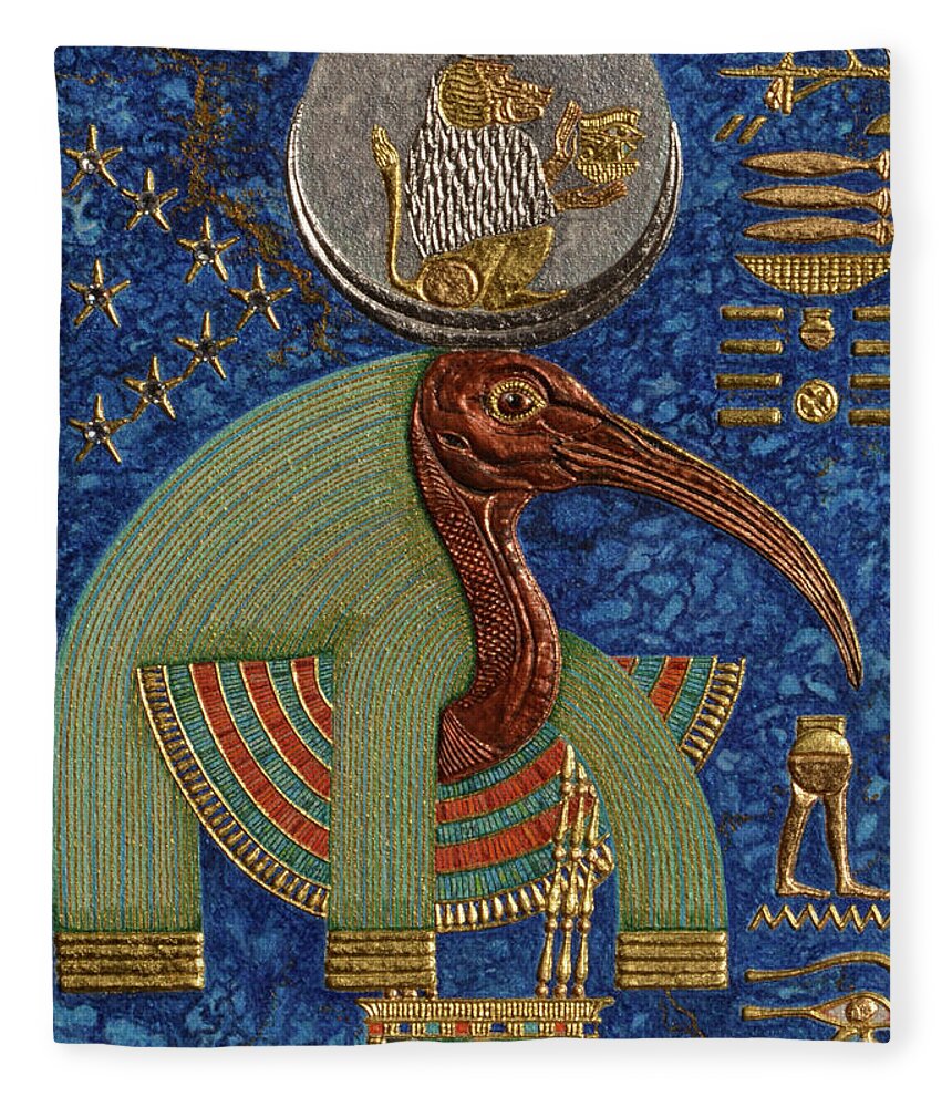 Ancient Fleece Blanket featuring the mixed media Akem-Shield of Djehuty and the Souls of Khemennu by Ptahmassu Nofra-Uaa