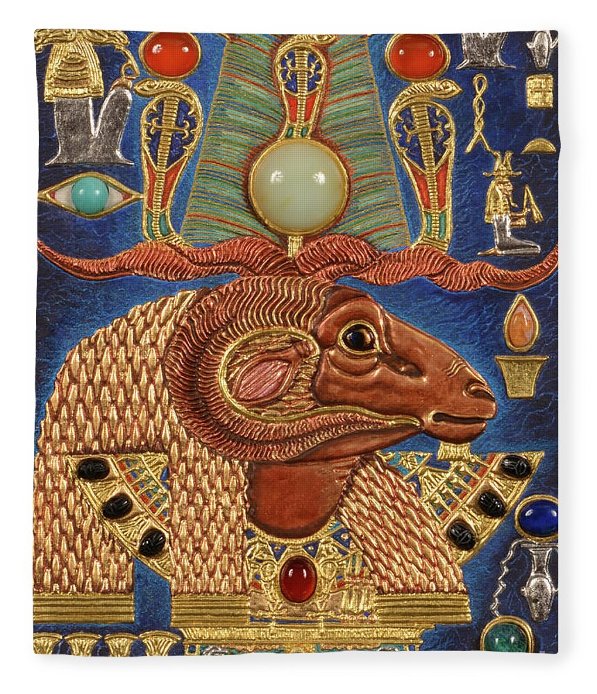 Ancient Fleece Blanket featuring the mixed media Akem-Shield of Khnum-Ptah-Tatenen and the Egg of Creation by Ptahmassu Nofra-Uaa