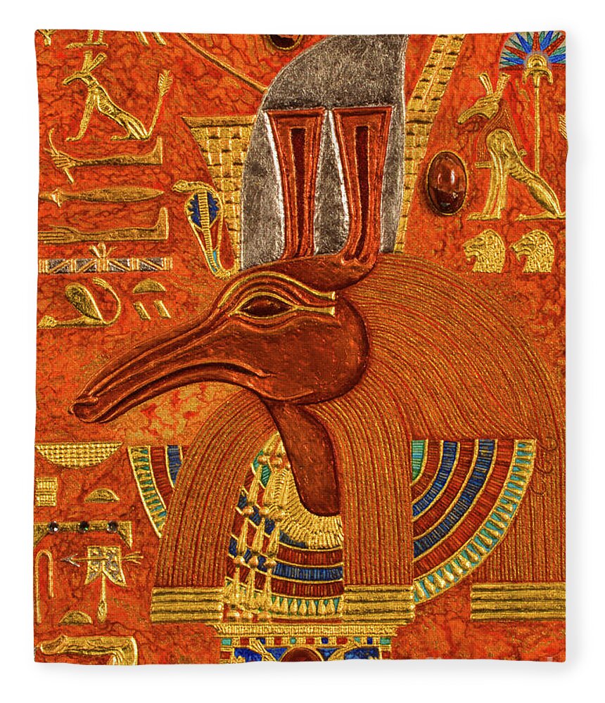 Ancient Fleece Blanket featuring the mixed media Akem-Shield of Sutekh Who is Great of Strength by Ptahmassu Nofra-Uaa