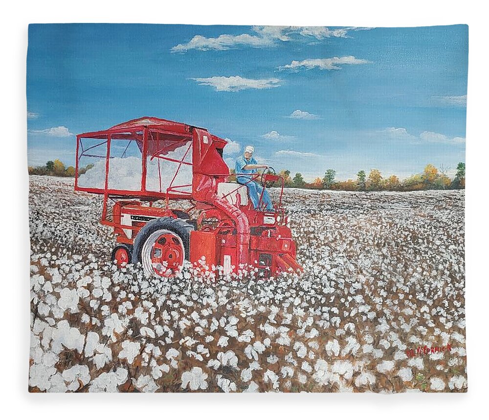 Picking Cotton Fleece Blanket featuring the painting Alabama Fields of White by ML McCormick