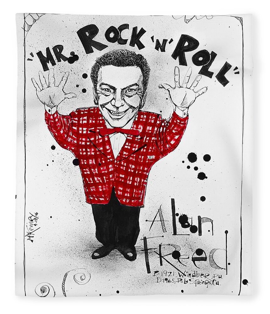  Fleece Blanket featuring the drawing Alan Freed by Phil Mckenney