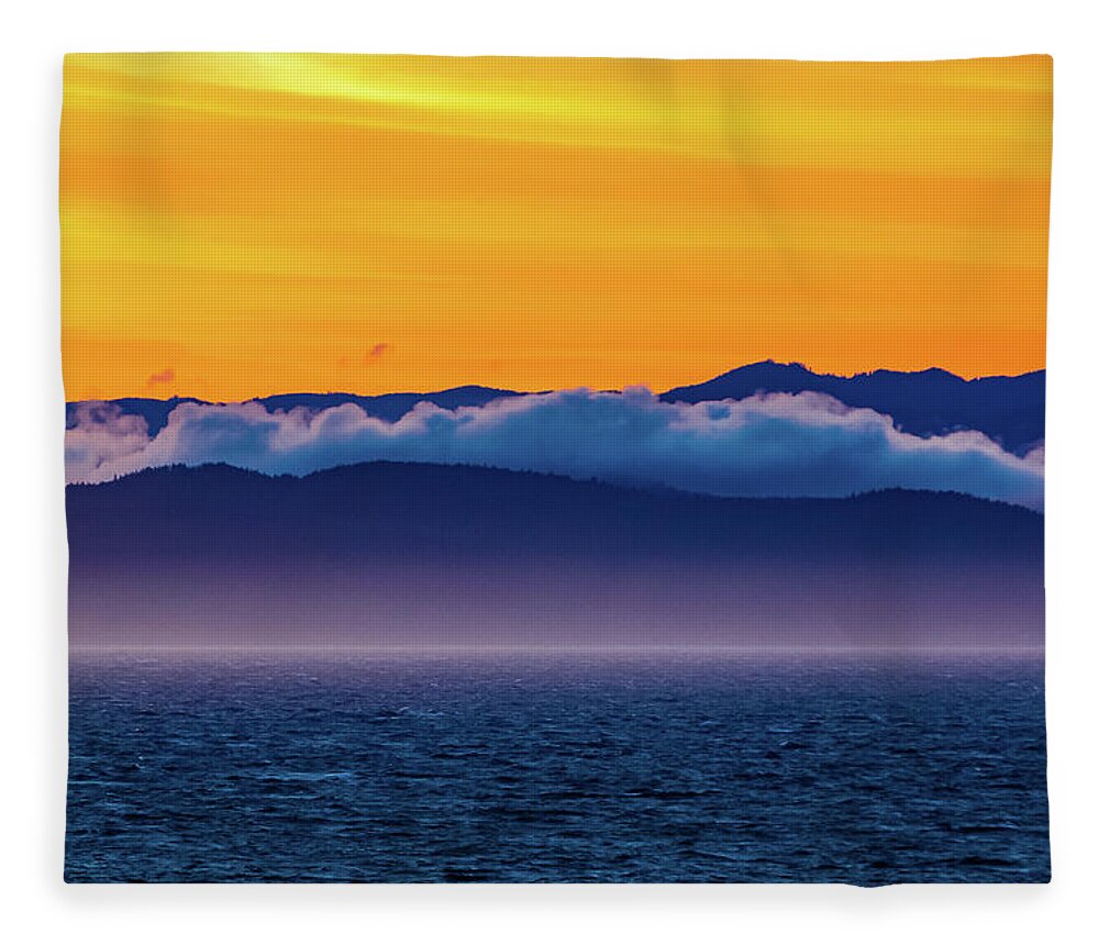 Alaska Fleece Blanket featuring the digital art Alaska Inside Passage Sunset by SnapHappy Photos