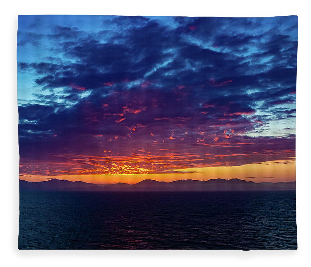 Alaska Fleece Blanket featuring the digital art Alaska Inside Passage Sunset V by SnapHappy Photos