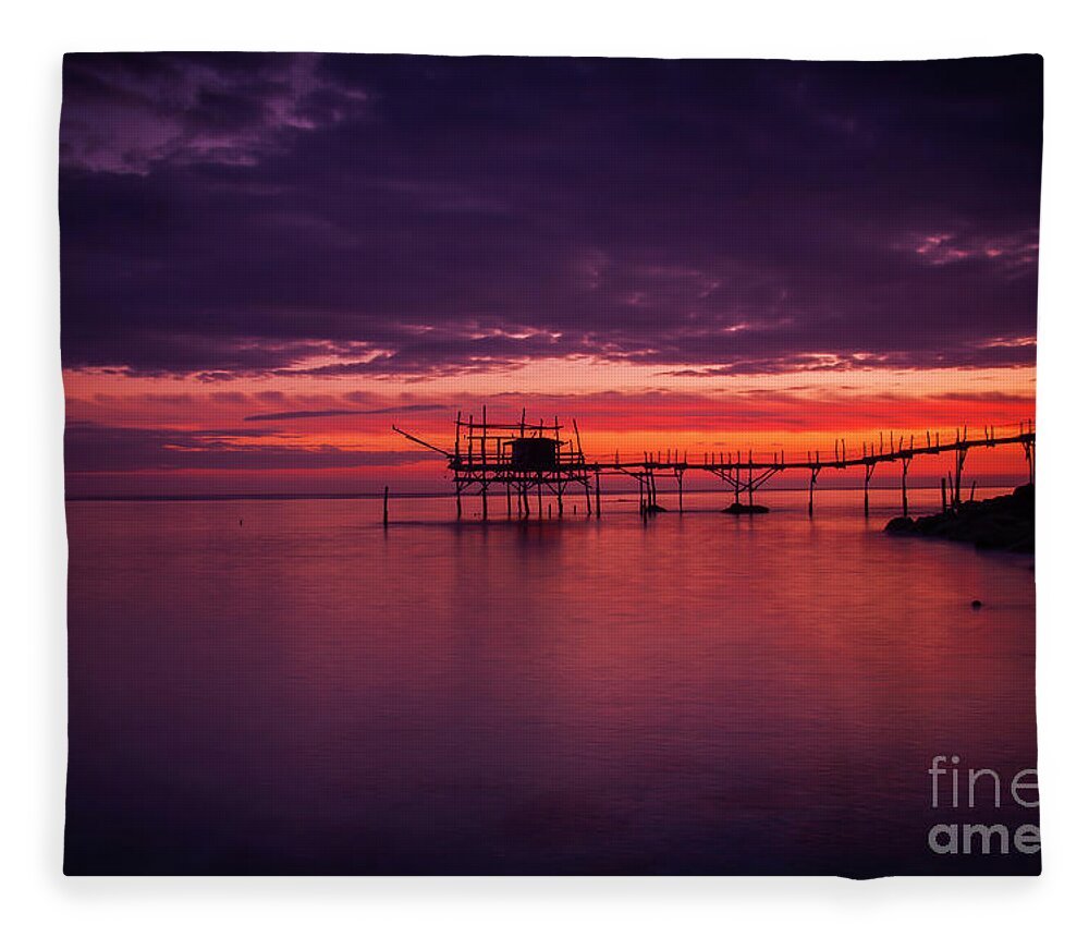 Fishing Pier Fleece Blanket featuring the photograph Alba al Trabocco Turchino by Marco Crupi