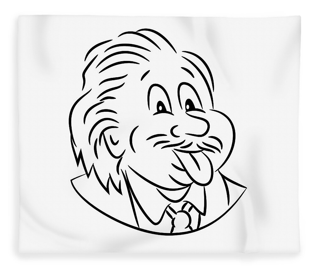Albert Einstein Sticking Tongue Out Cartoon Black and White Fleece Blanket  by Aloysius Patrimonio - Pixels