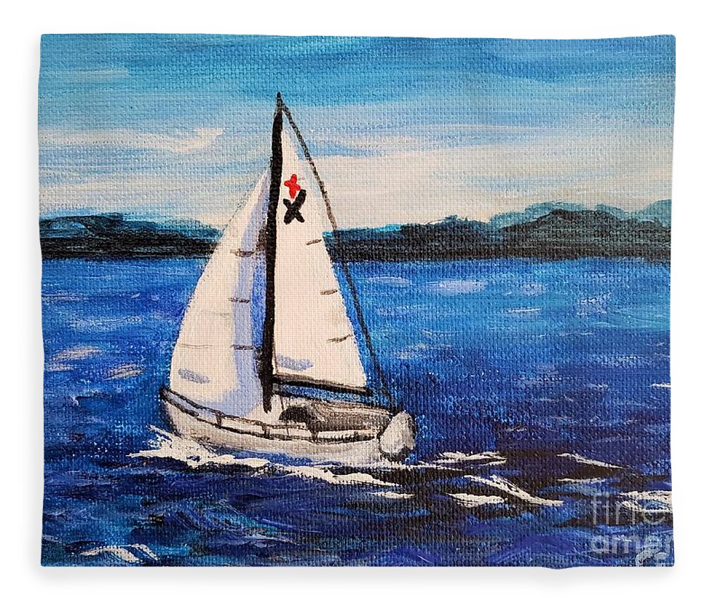 Sailboat Fleece Blanket featuring the painting Albin Express sailboat by C E Dill