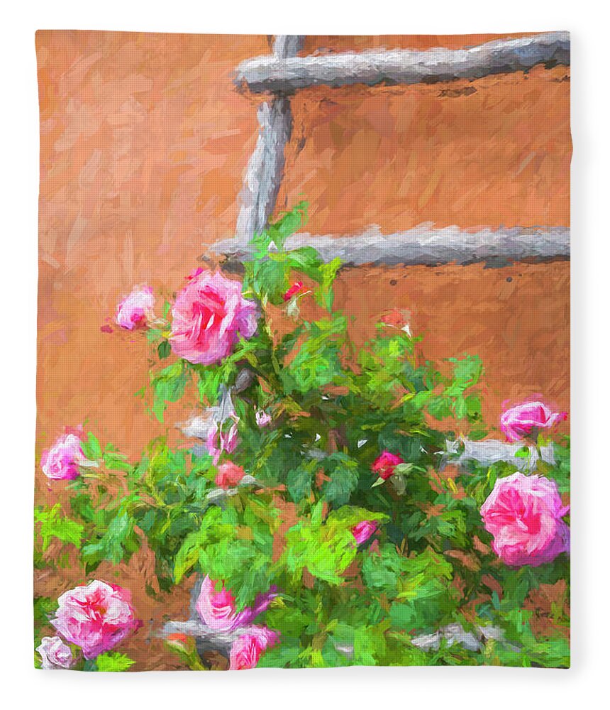 Rose Fleece Blanket featuring the photograph Albuquerque Rose Ladder by Ginger Stein