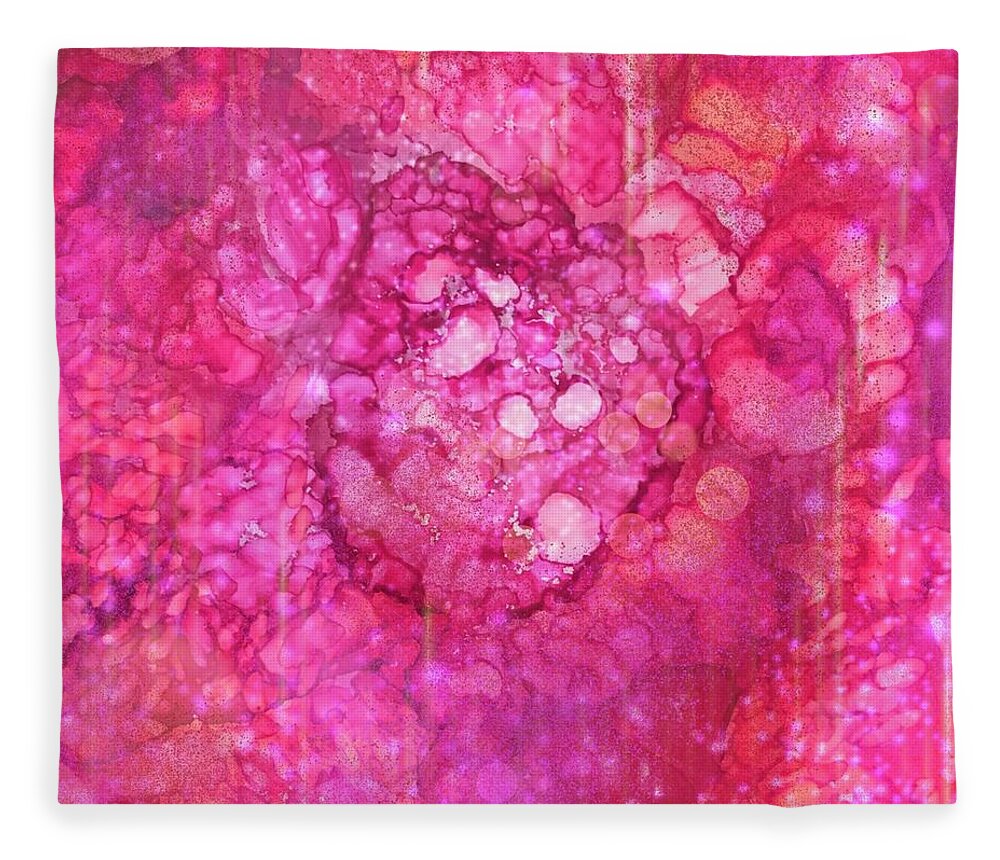 Pink Fleece Blanket featuring the mixed media Alcohol Pink by Eileen Backman