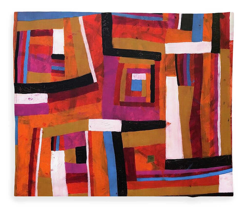 Red Fleece Blanket featuring the painting Alegria by Cyndie Katz