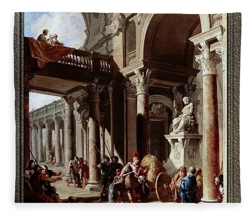 Alexander The Great Cutting The Gordian Knot Fleece Blanket featuring the painting Alexander the Great Cutting the Gordian Knot by Giovanni Paolo Pannini by Rolando Burbon