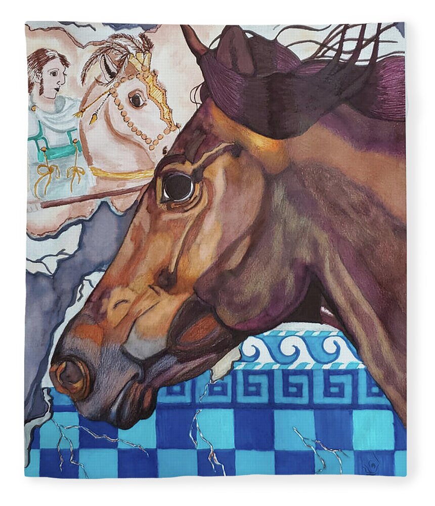 Alexander The Great Fleece Blanket featuring the painting Alexander's the Great Horse by Equus Artisan