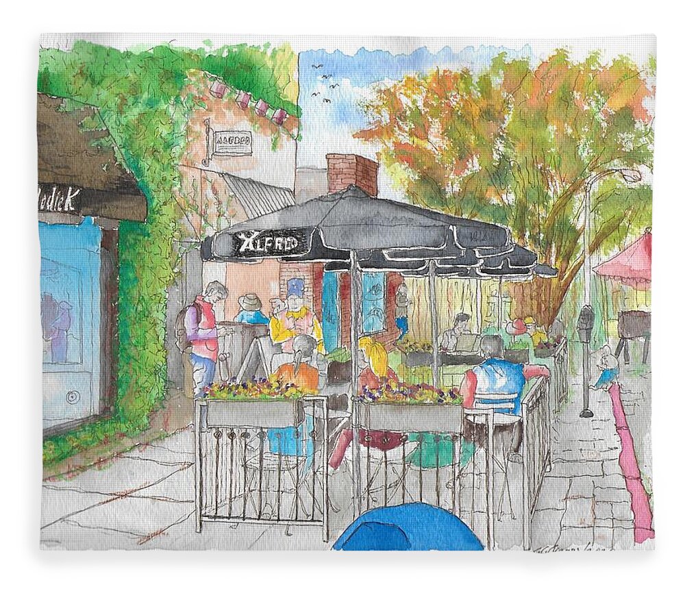 Alfred Coffee Fleece Blanket featuring the painting Alfred Coffee, Melrose Place, Los Angeles, California by Carlos G Groppa