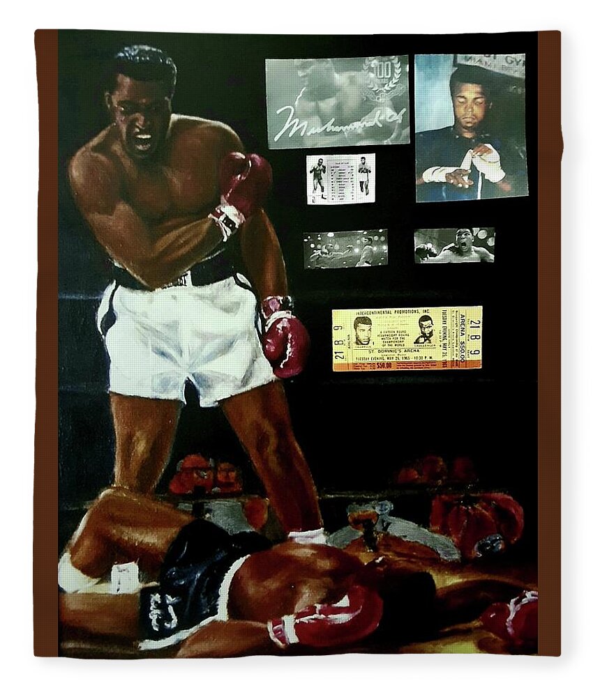 Boxers Ali Fleece Blanket featuring the painting Ali Collage by Victor Thomason