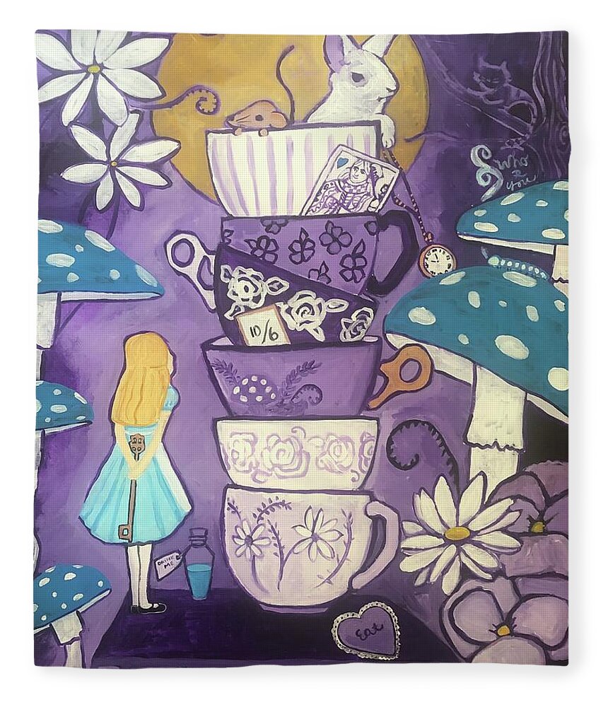  Fleece Blanket featuring the painting Alice in Wonderland by Jam Art