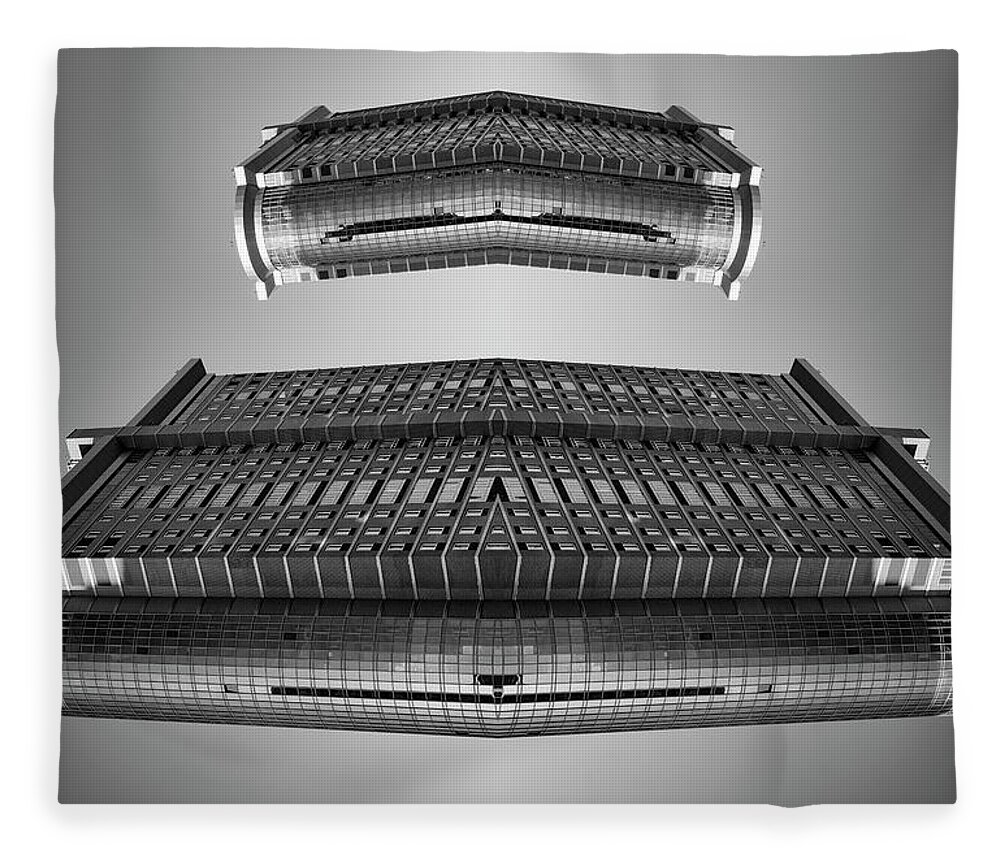 Symmetry Fleece Blanket featuring the photograph Alien Building Symmetry Number 1 Black and White by John Williams
