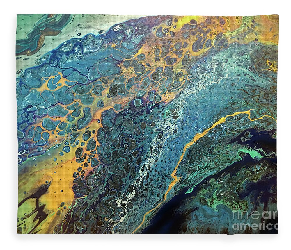 Poured Acrylic Fleece Blanket featuring the painting Alien Lands by Lucy Arnold