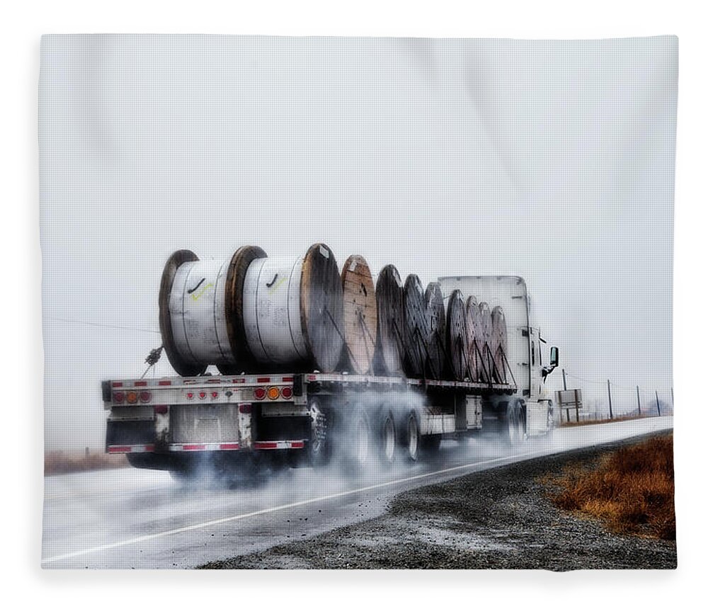 Theresa Tahara Fleece Blanket featuring the photograph All Weather Trucker by Theresa Tahara