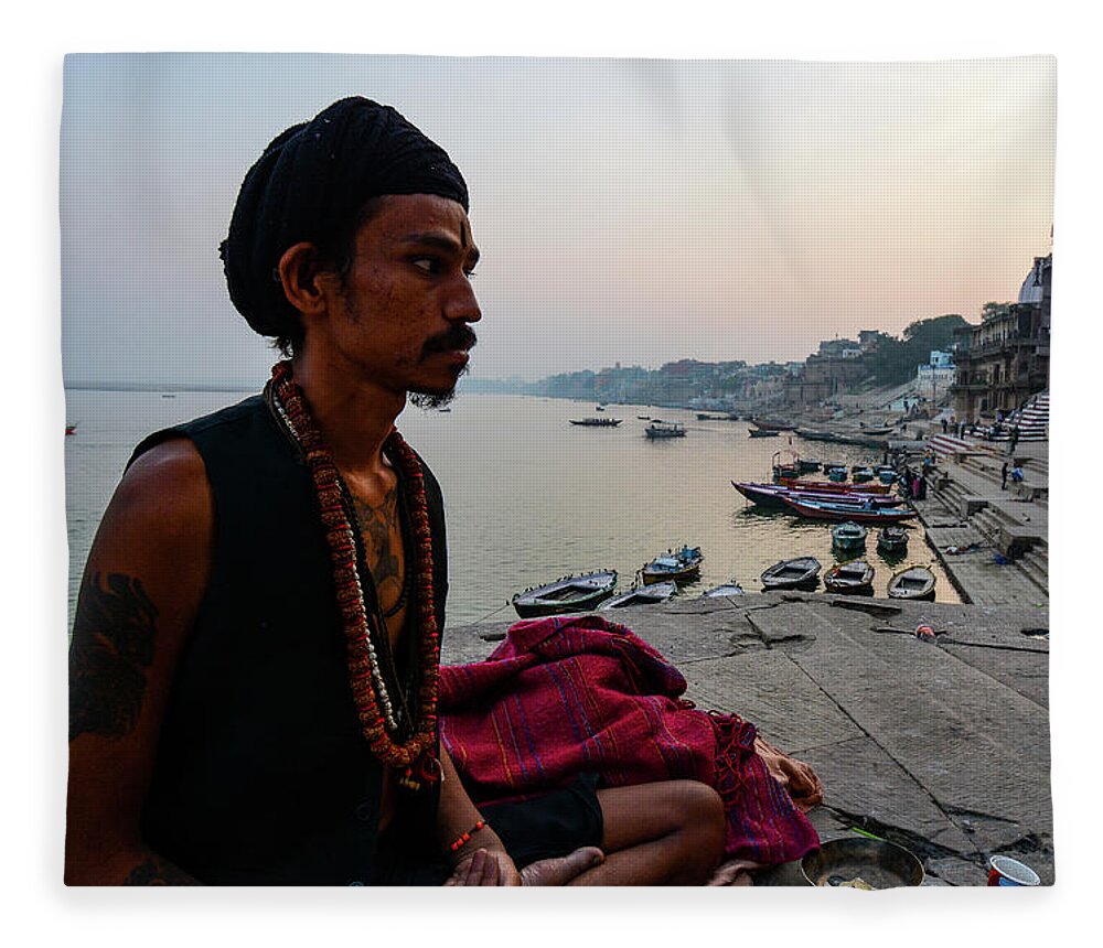 Varanasi Fleece Blanket featuring the photograph Mystic River - Ganges River Ghats, Varanasi. India by Earth And Spirit