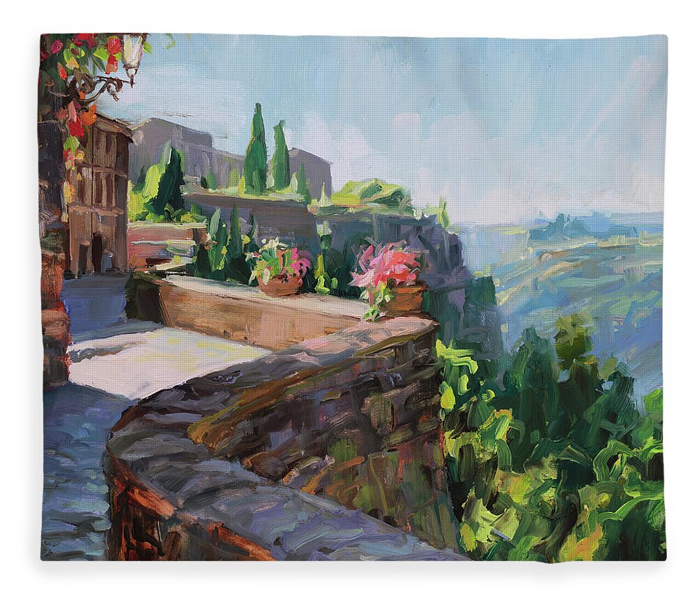 Italy Fleece Blanket featuring the painting Along the Outer Wall by Steve Henderson