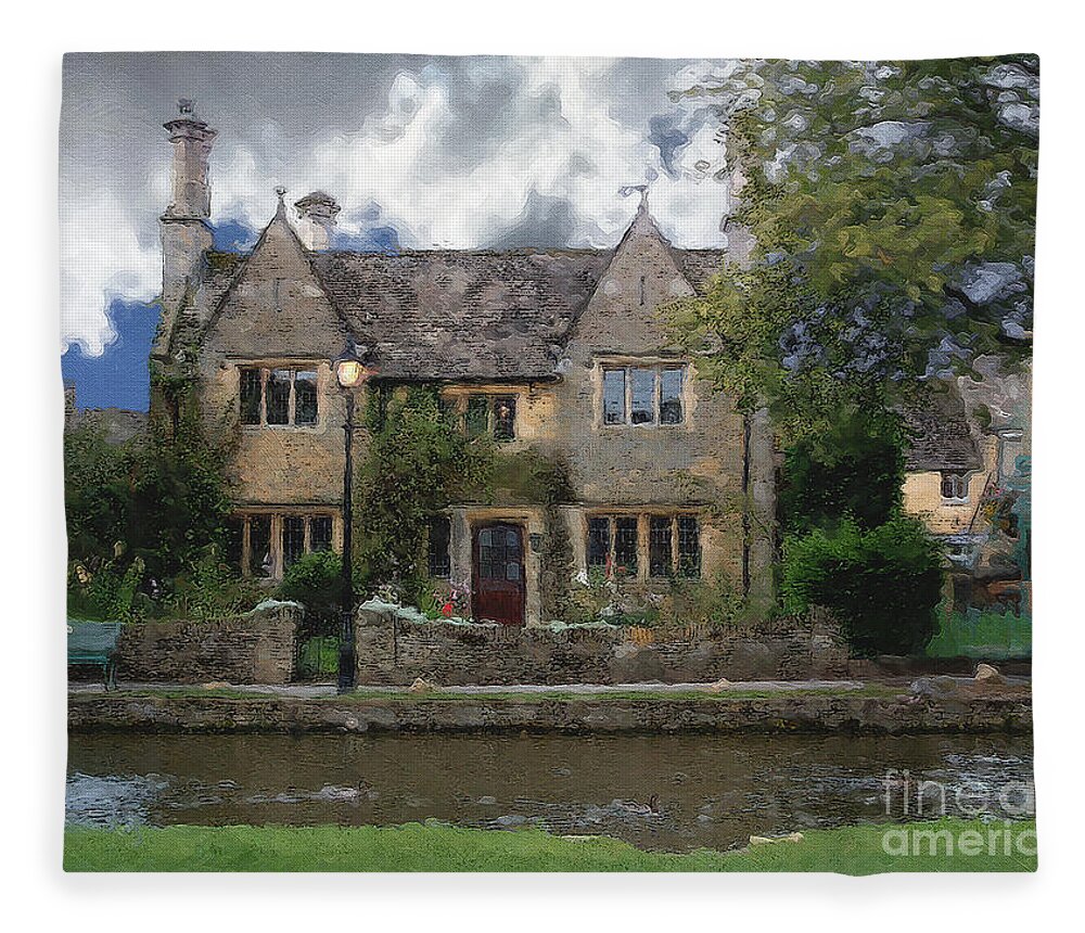 Bourton-on-the-water Fleece Blanket featuring the photograph Along the Water in Bourton by Brian Watt