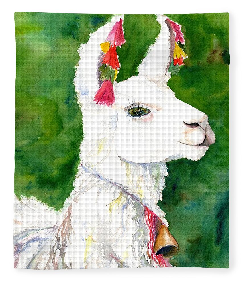 Alpaca Fleece Blanket featuring the painting Alpaca with Attitude by Carlin Blahnik CarlinArtWatercolor