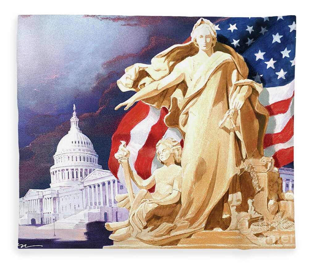 Tom Lydon Fleece Blanket featuring the painting America - Apotheosis of Democracy - Peace Protecting Genius by Tom Lydon
