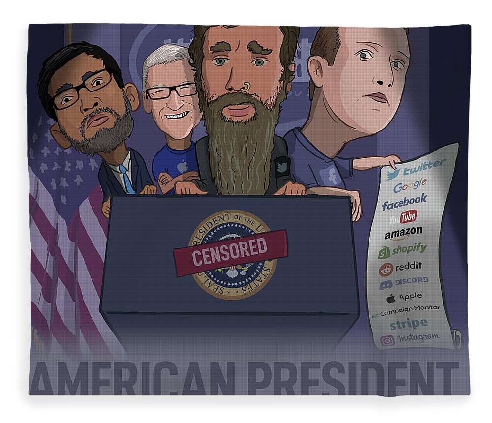 Bigtech Fleece Blanket featuring the digital art American President Deplatformed by Dirty Globalist Oligarchs by Emerson Design
