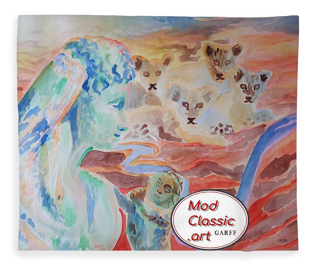 Classical Greek Sculpture Fleece Blanket featuring the painting Amore and Psyche ModClassic Art by Enrico Garff