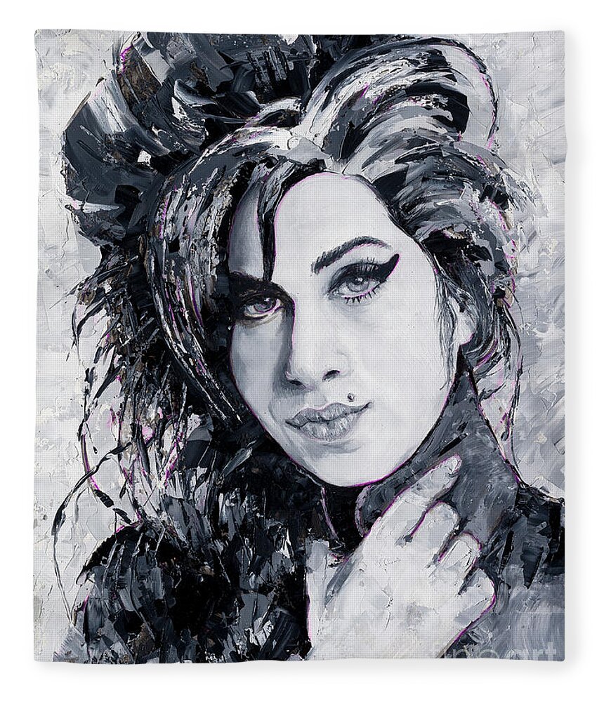 Amy Fleece Blanket featuring the painting Amy Winehouse, 2020 by PJ Kirk