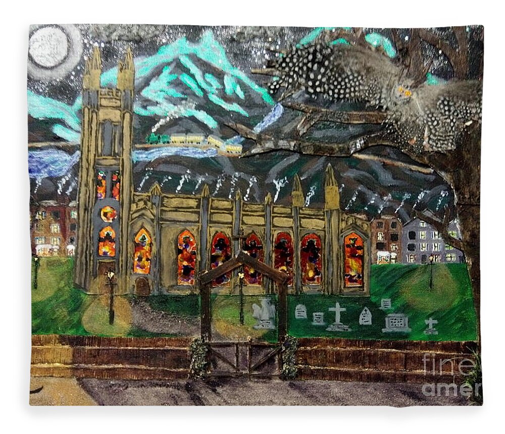 Church Fleece Blanket featuring the mixed media An Owl with a View by David Westwood