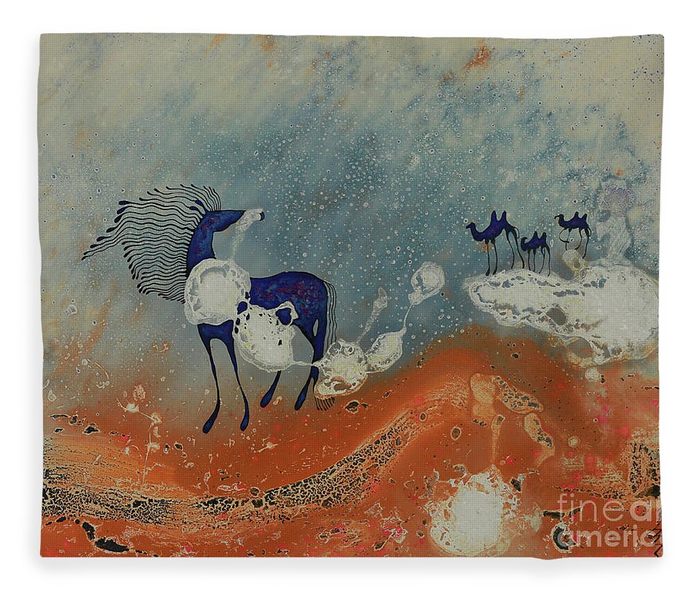 Mongolian Fleece Blanket featuring the painting Anand by Tsegmid Tserennadmid