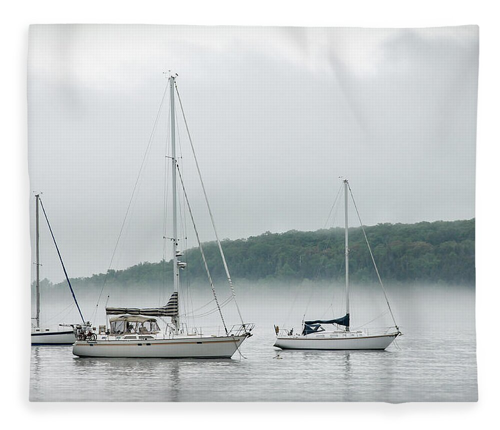 Michigan Fleece Blanket featuring the photograph Anchored Near the Island by Robert Carter