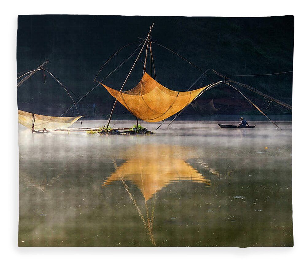  Fleece Blanket featuring the photograph Ancient Fishing Net by Khanh Bui Phu