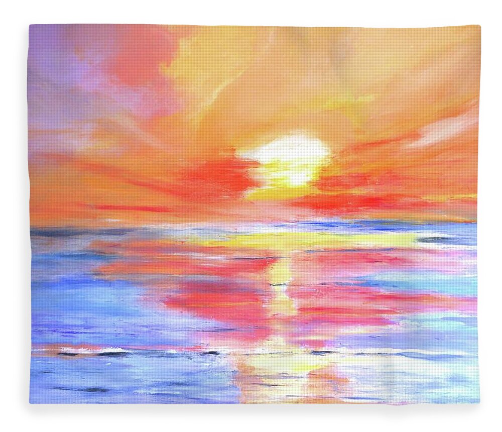 Sunset Fleece Blanket featuring the painting Anegada Sunset by Carlin Blahnik CarlinArtWatercolor