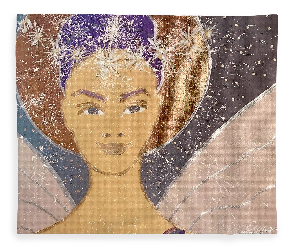 Angel Fleece Blanket featuring the painting Angel Barbara by Monica Elena