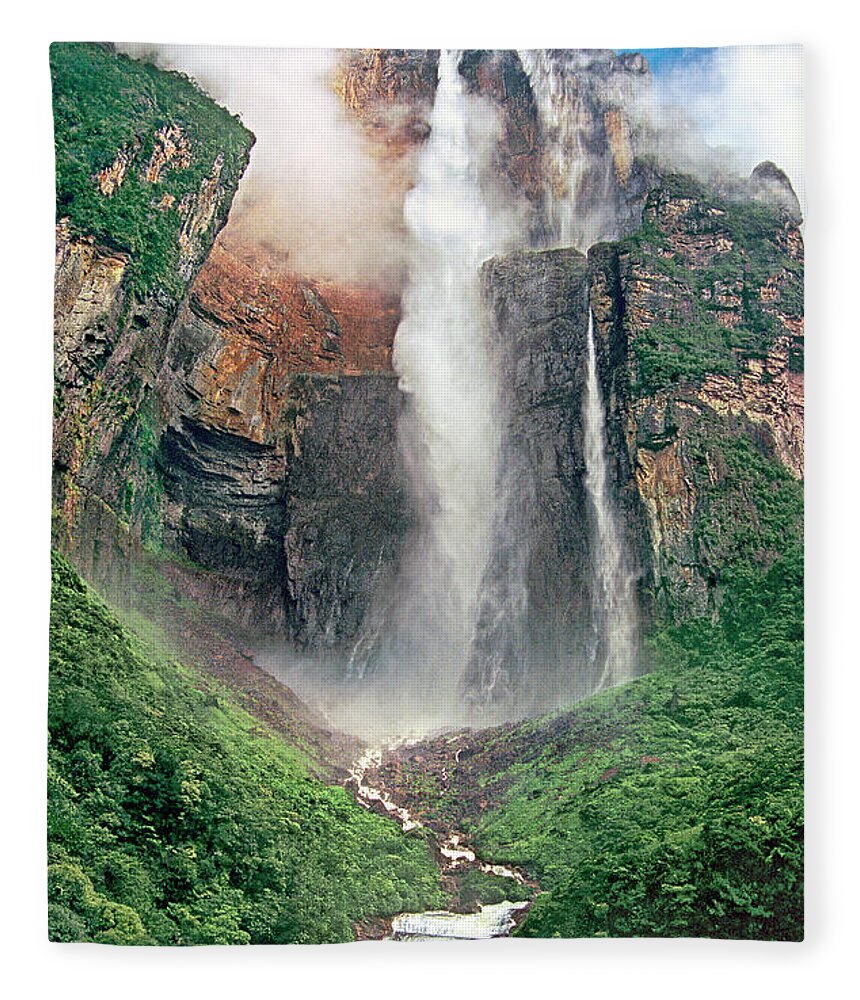 Angel Falls Fleece Blanket featuring the photograph Angel Falls in Venezuela by Dave Welling