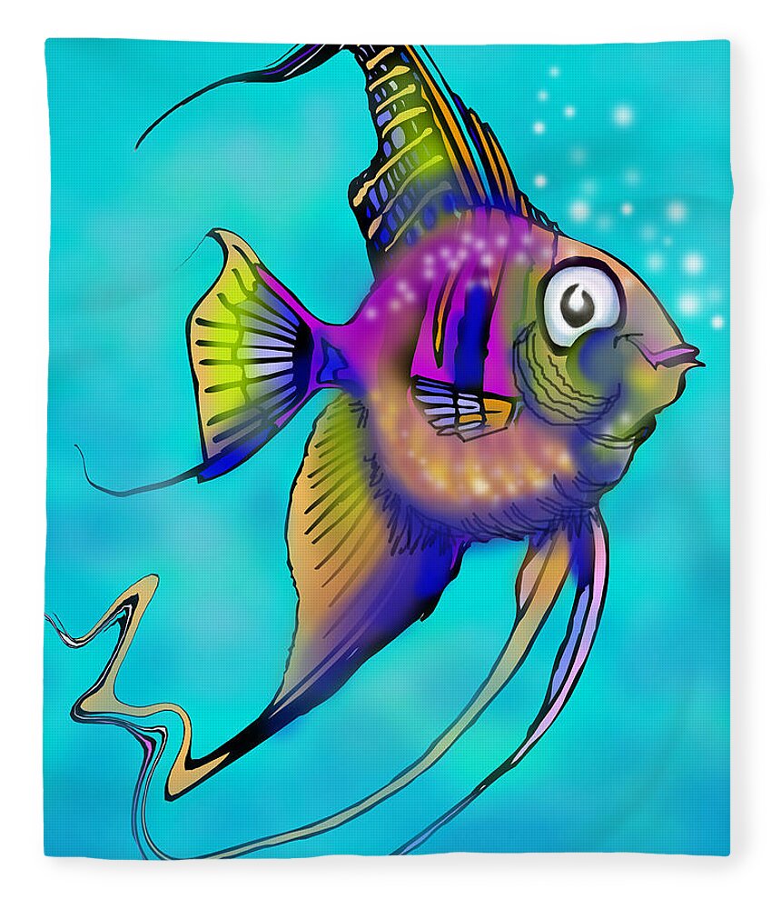Angelfish Fleece Blanket featuring the painting Angelfish by Kevin Middleton