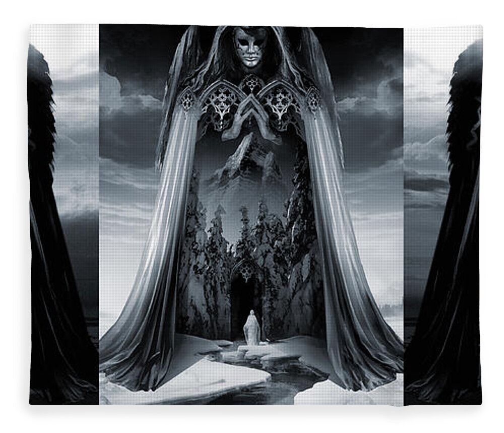  Fallen Angel Demon Religion Faith Skull Death Angels Deities Fleece Blanket featuring the digital art Angels of Infinity Light Mercy by George Grie