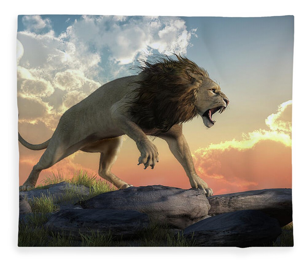 Angry Fleece Blanket featuring the digital art Angry Lion by Daniel Eskridge