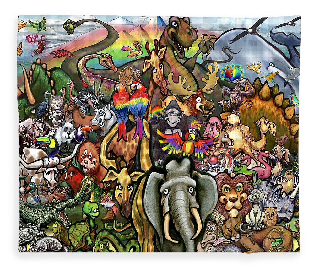 Animals Fleece Blanket featuring the digital art Animals of All Colors Shapes and Sizes by Kevin Middleton