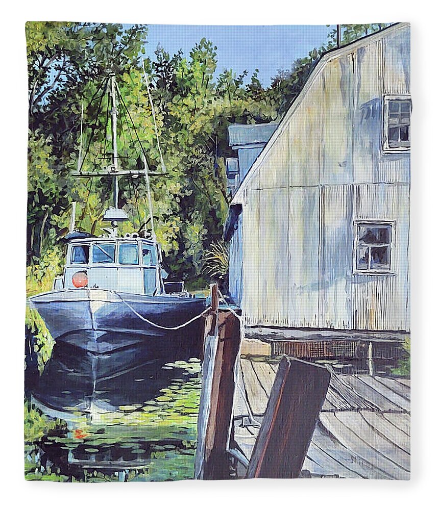 Fishing Boat. Water Fleece Blanket featuring the painting Another Day's Catch by William Brody