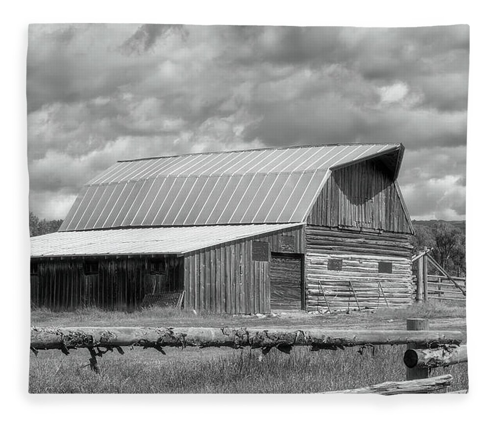 Mormon Row Fleece Blanket featuring the photograph Another Mormon Row Barn BW 1220 by Cathy Anderson
