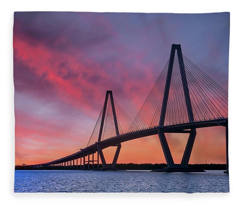 Charleston Fleece Blanket featuring the photograph Another Sunrise at Ravenel Bridge by Jon Glaser