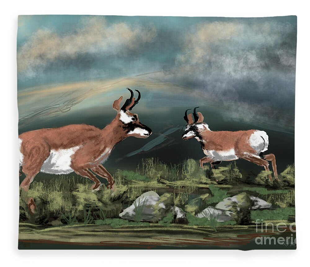 Pronghorn Antelope Fleece Blanket featuring the digital art Antelope by Doug Gist