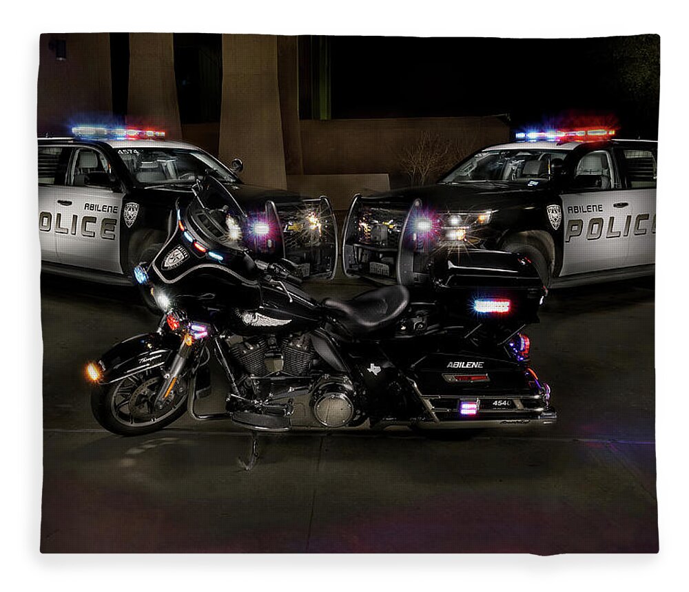 Motorcycle Fleece Blanket featuring the photograph APD Vehicles by Steve Templeton