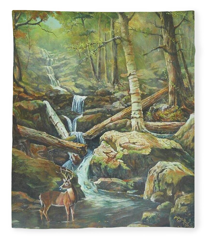 Waterfalls Fleece Blanket featuring the painting Applachia by ML McCormick