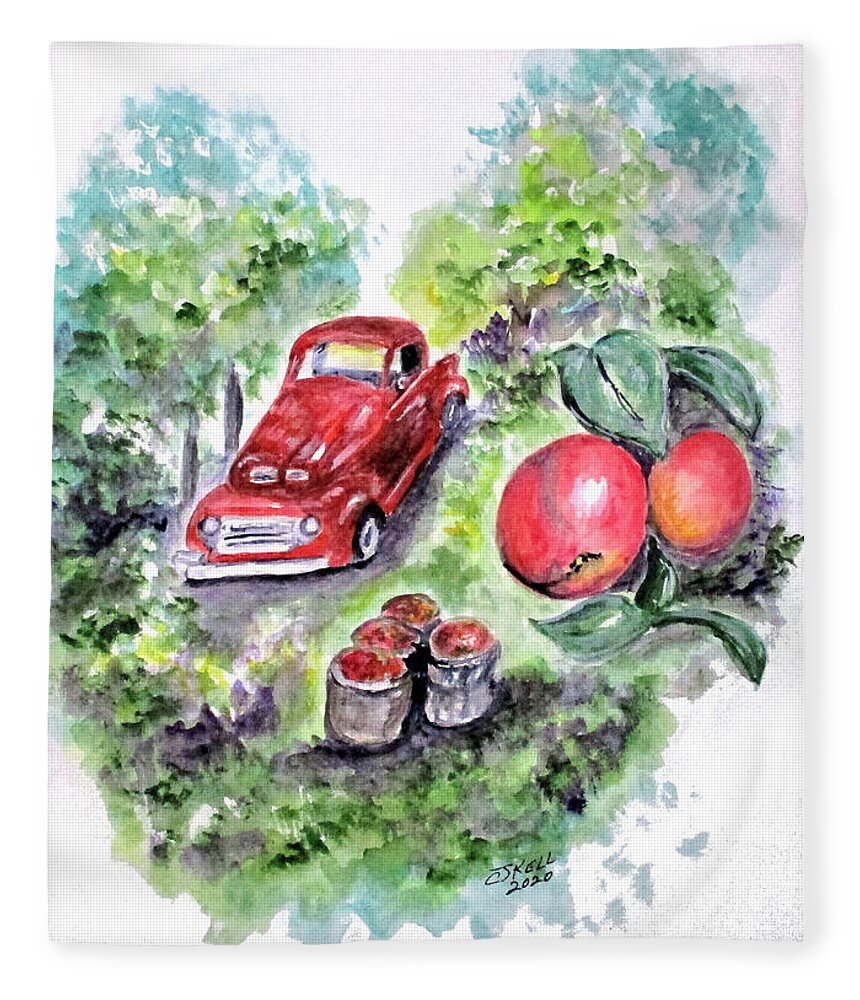 Harvest Fleece Blanket featuring the painting Apple Truck by Clyde J Kell