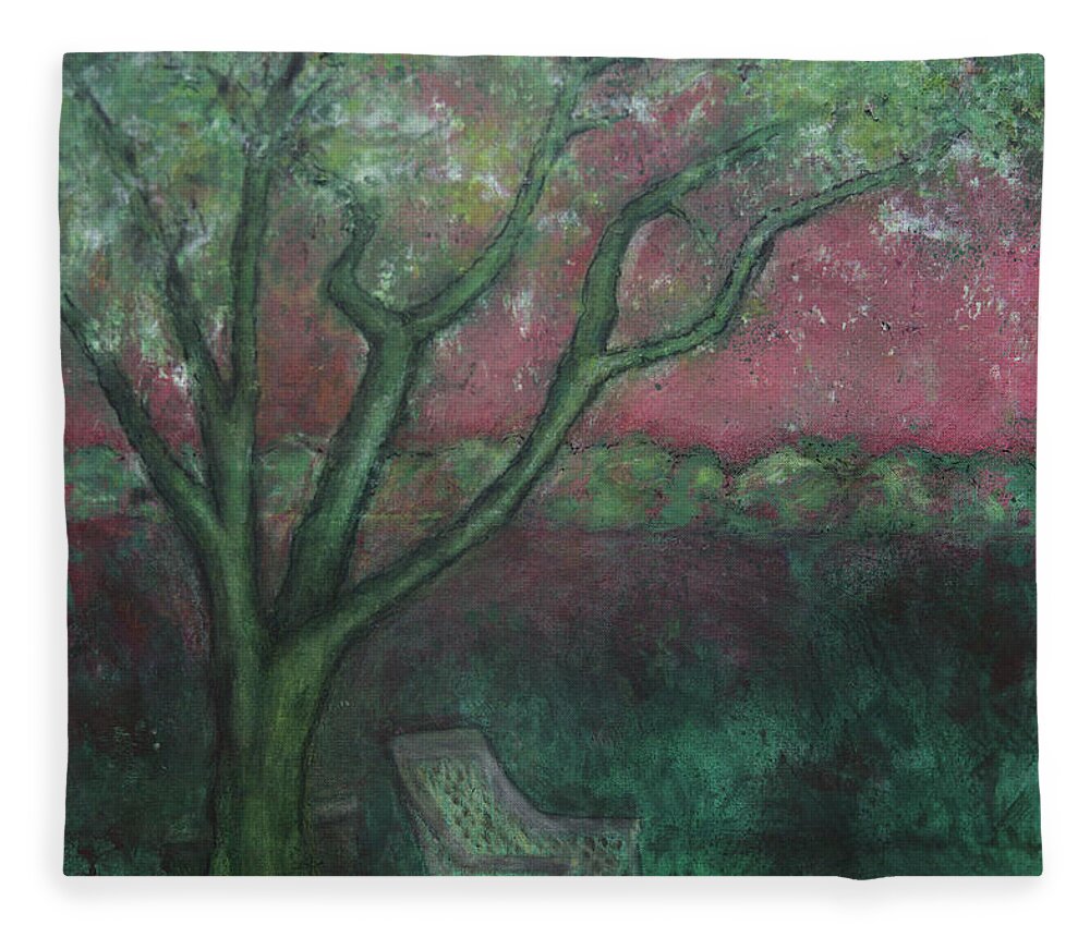 Appletree Fleece Blanket featuring the painting Appletree in Sunrise by Vibeke Moldberg